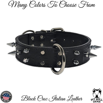 Spiked Leather Dog Collar, Protection Dog Collar, 1.5" Wide - V17