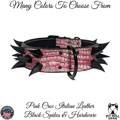 Spiked Leather Dog Collar Handcrafted Leather Collar 2" Wide - W2