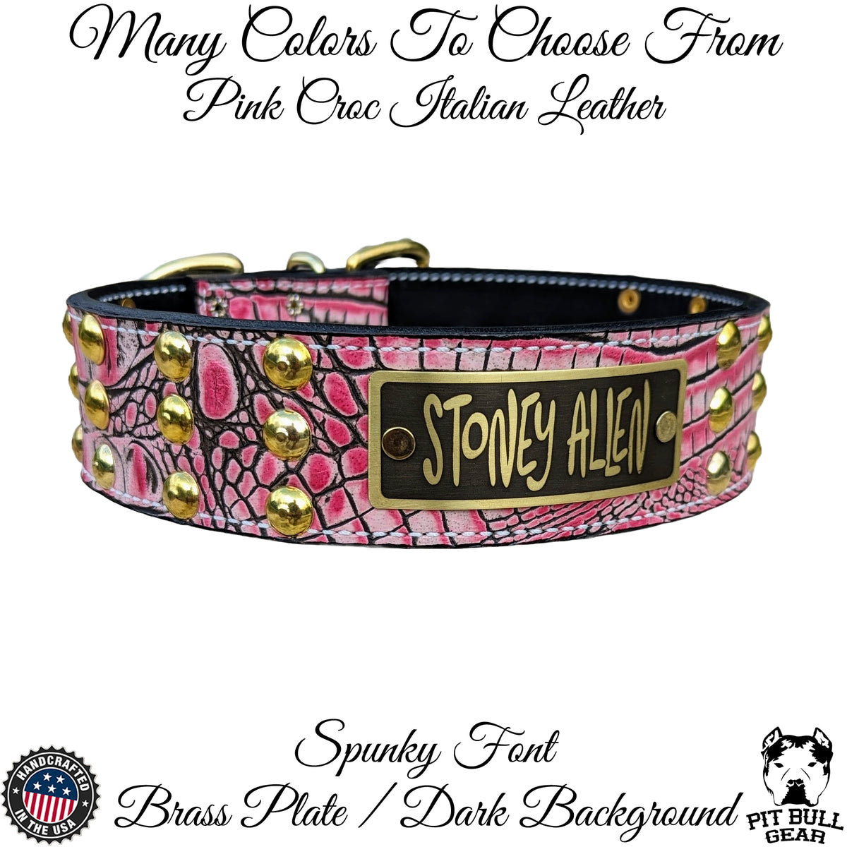 Leather Dog Collar, Nameplate Studded Leather Dog Collar 2&quot; Wide - W34