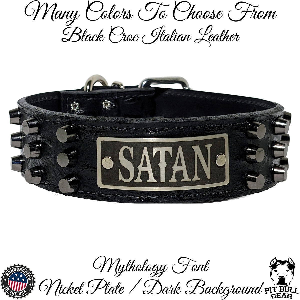 W48 - 2" Wide Personalized Leather Dog Collar with Bucket Studs