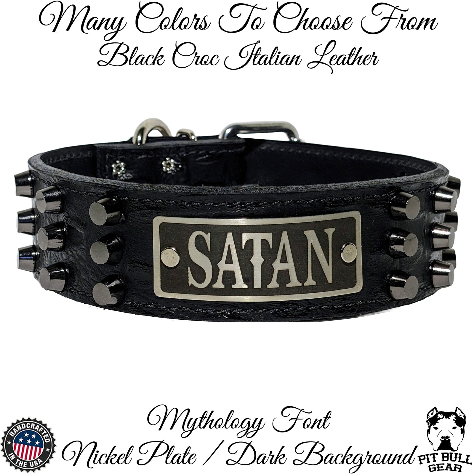 W48 - 2" Wide Personalized Leather Dog Collar with Bucket Studs