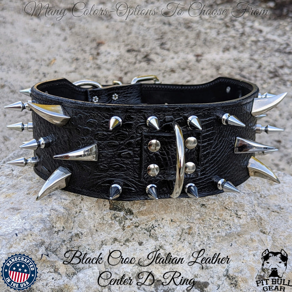 XC30 - 3" Wide Spiked Leather Dog Collar