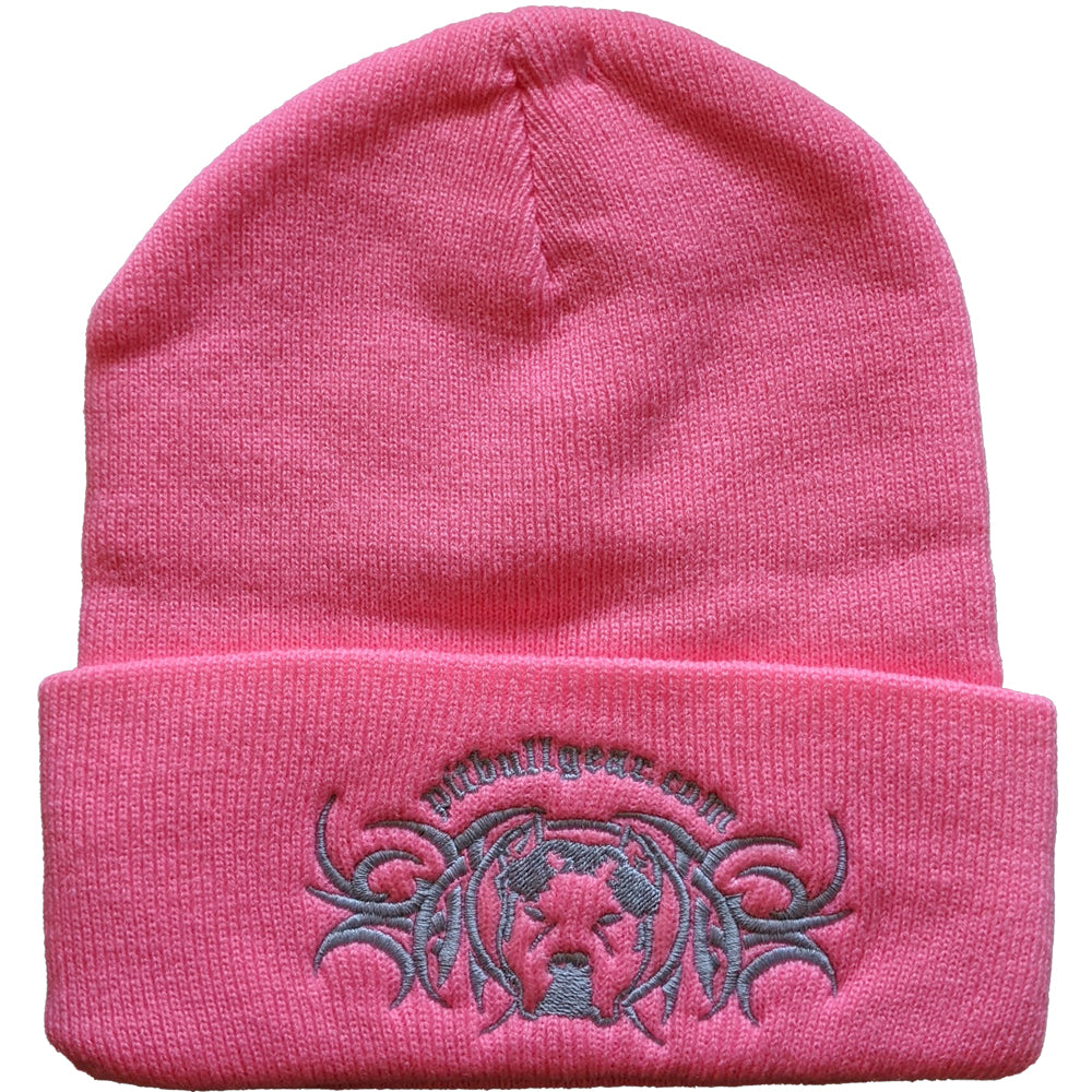 Pit Bull Gear Logo Winter Cuff Beanie – Pink w/ Silver Metallic Embroidery