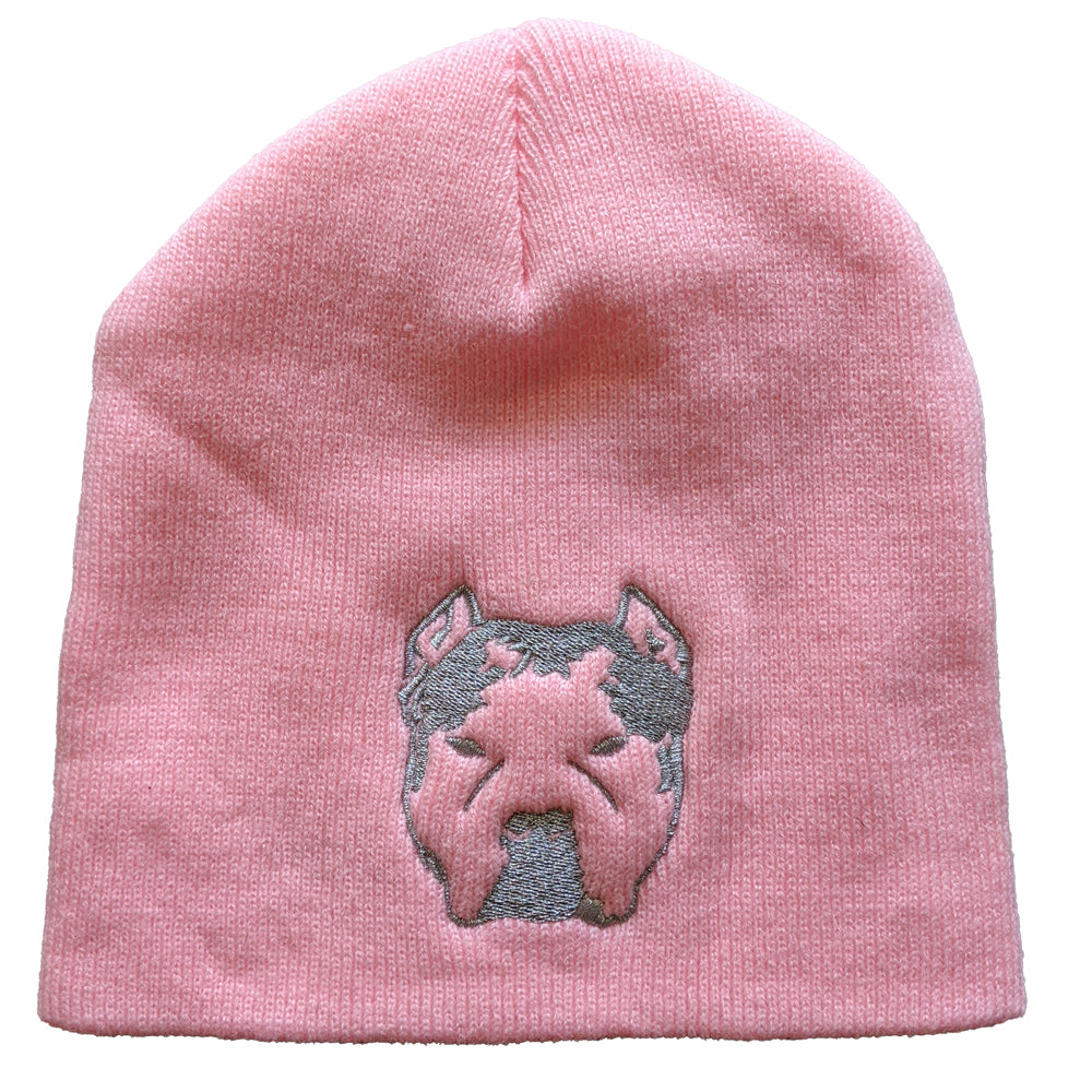Bully Head Beanie – Light Pink w/ Silver Metallic Embroidery