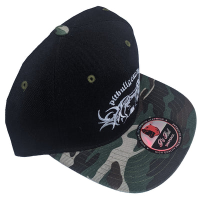 PIT BULL GEAR FLAT BILL SNAPBACK HAT BLACK W/CAMO BRIM