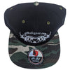 PIT BULL GEAR FLAT BILL SNAPBACK HAT BLACK W/CAMO BRIM