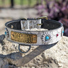 Leather Dog Collar Personalized Name Plate Daisies Gems 1.5" - VN4