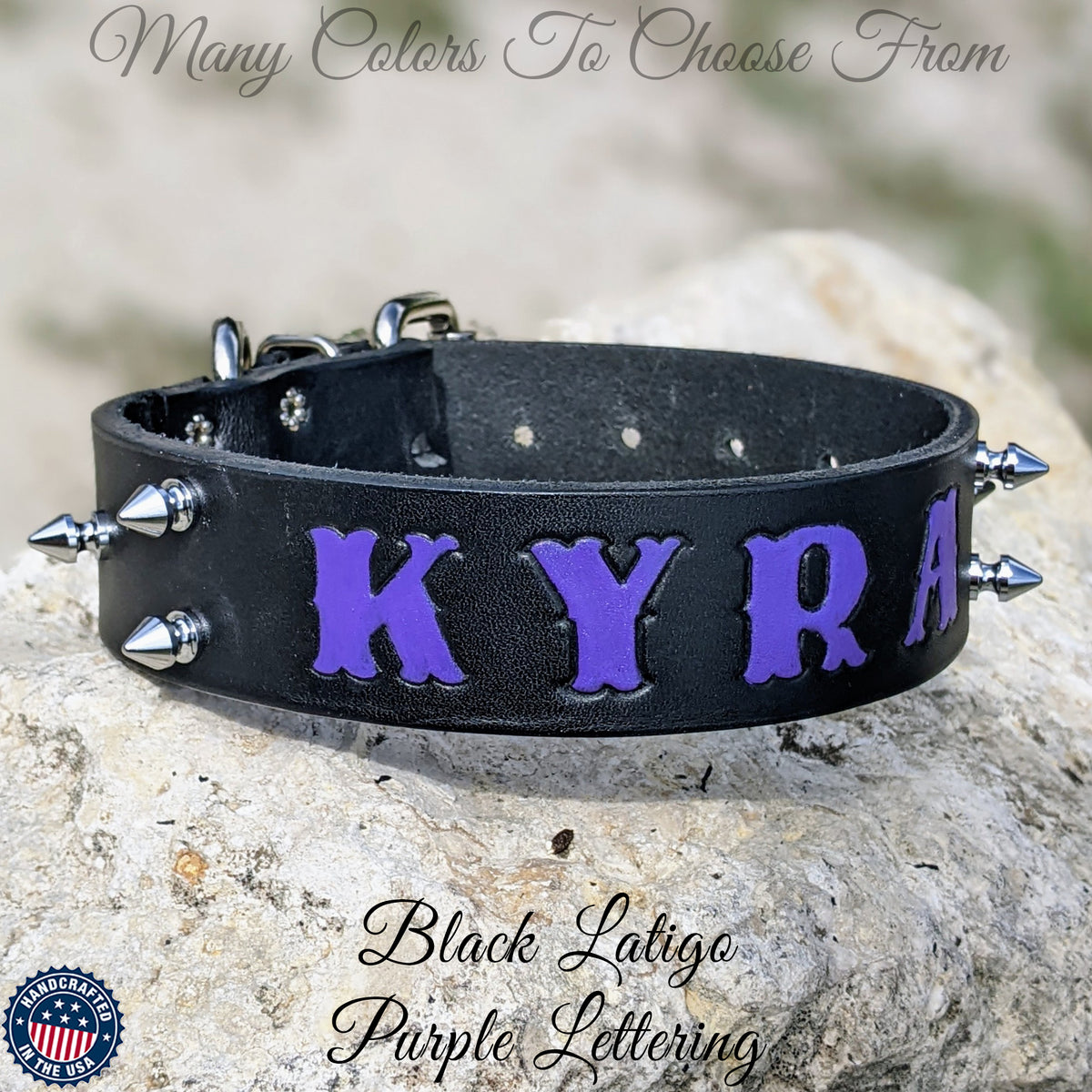 N9 - 1.5" Wide Black Latigo 1-Ply Leather Hand Painted Spiked Collar