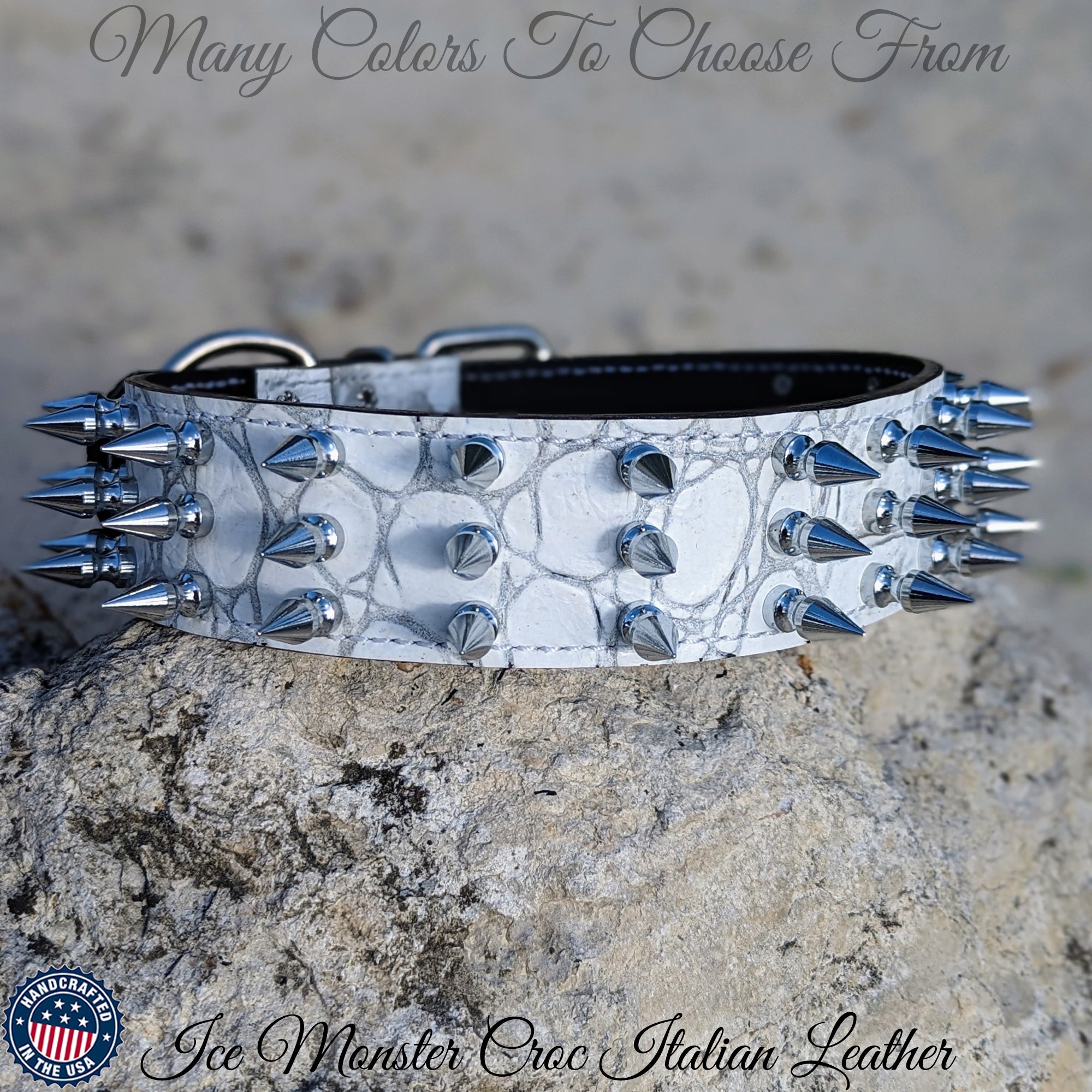 W18 - 2" Wide Spiked Leather Dog Collar