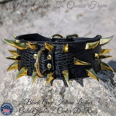 X24 - 3" Wide Leather Dog Collar with Dragon Claw Spikes