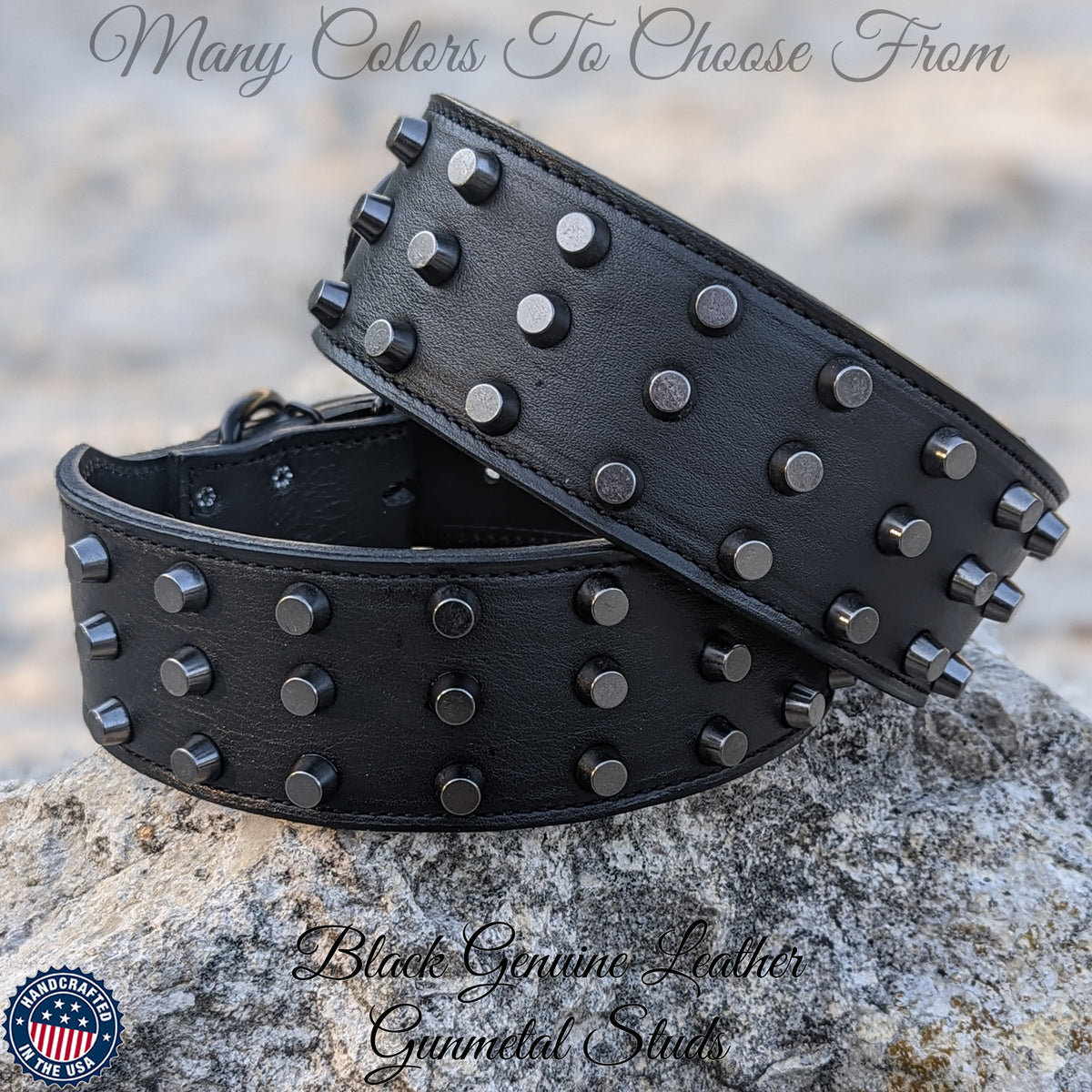 J14 - Collar para perros de cuero tachonado con forma de cubo de 2,5" de ancho