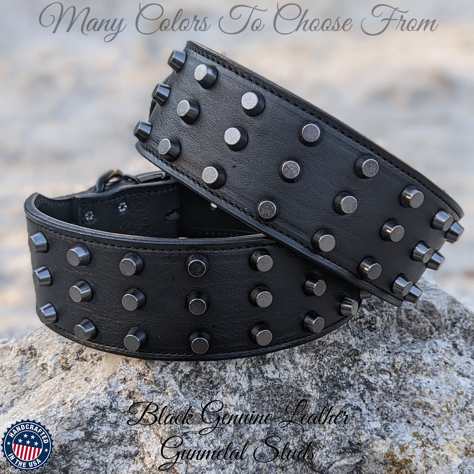 J14 - Collar para perros de cuero tachonado con forma de cubo de 2,5" de ancho