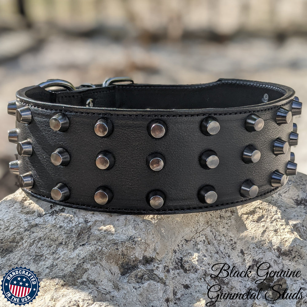 J14 - Collar para perros de cuero tachonado con forma de cubo de 2,5" de ancho