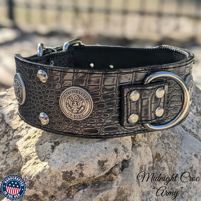 J6 - 2 1/2" Military Themed Leather Dog Collar