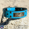 Leather Dog Collar, Personalized Name Plate Studded 2" Wide - N12