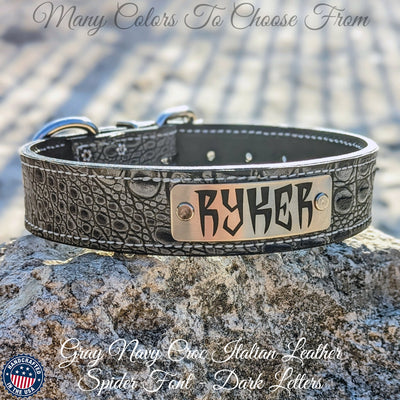 N7 - 1.5" Wide Leather Dog Collar Personalized Name Plate