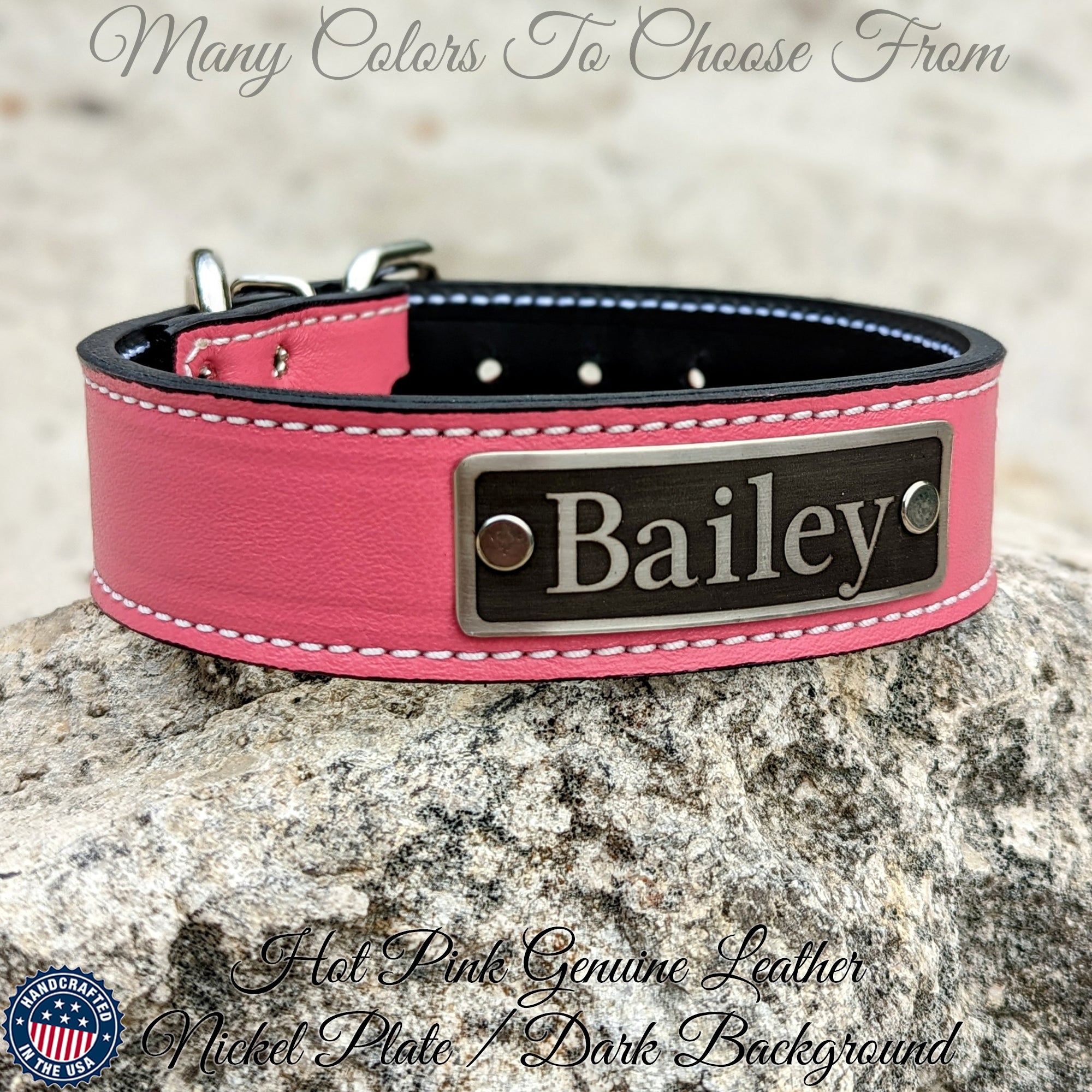 N7 - 1.5" Wide Leather Dog Collar Personalized Name Plate