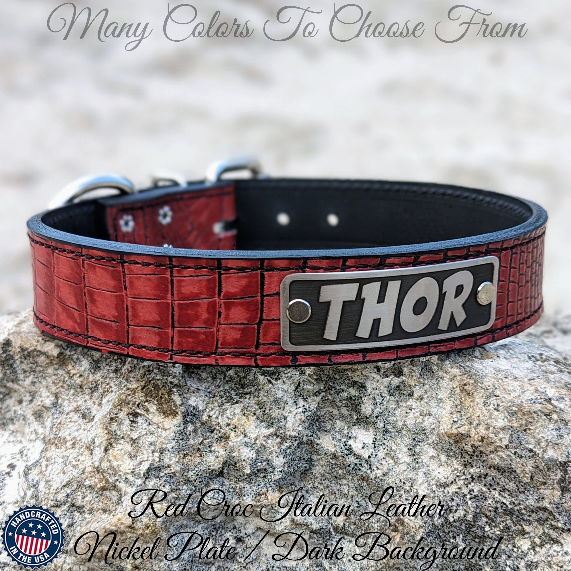 N7 - 1.5" Wide Leather Dog Collar Personalized Name Plate