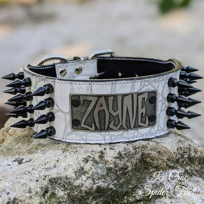 Spiked Leather Dog Collar, Personalized Name Plate, 2.5" Wide - NJ10