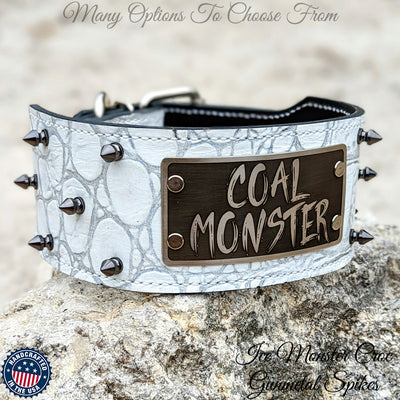 NX1 - Personalized Name Plate Spiked Leather Dog Collar - 3" Wide