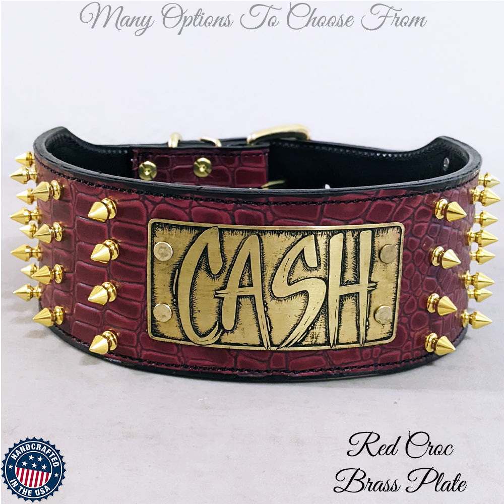 NX6 - 3" Personalized Spiked Leather Dog Collar