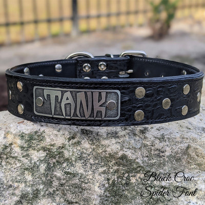 V16 - 1 1/2" Wide Personalized Riveted Leather Collar