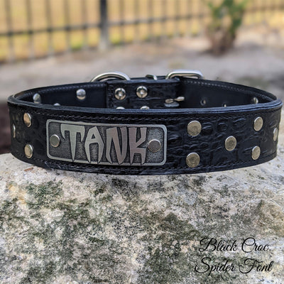 Leather Dog Collar, Personalized Name Studded Collar, 1.5" Wide - V16