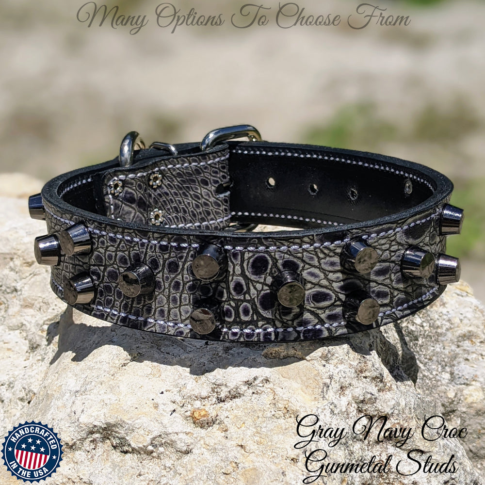 V1 - Collar de cuero tachonado con forma de cubo de 1 1/2"