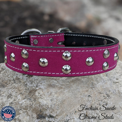 Leather Dog Collar with Studs Strong Leather Collar 1.5" Wide - V8