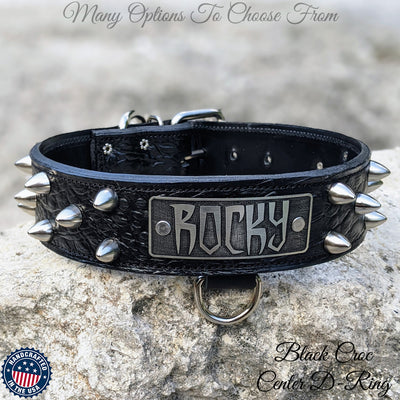 Personalized Studs & Gems Leather Dog Collar - 2 Wide - Pit Bull Gear