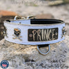 WN6 - 2" Personalized Name Plate Leather Dog Collar with Skulls & Crossbones