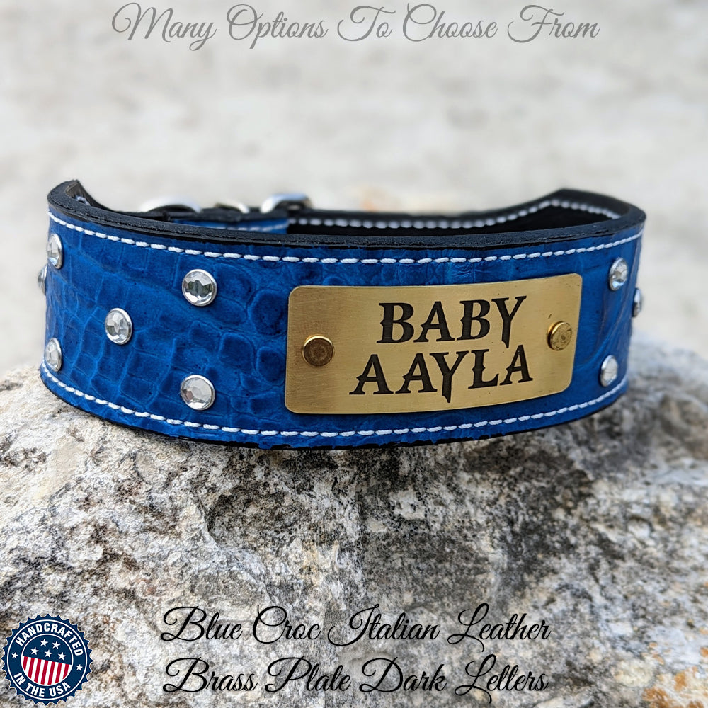 WN8 - 2&quot; Personalized Tapered Leather Collar with Gems