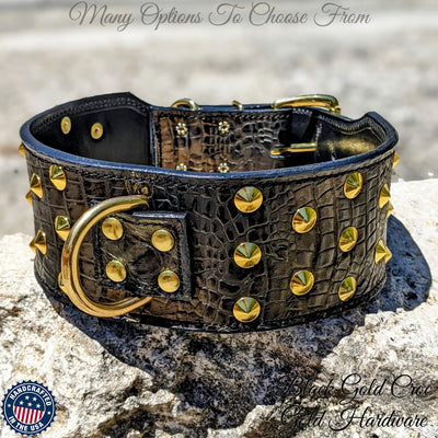 Leather Studded Dog Collar, Custom Made Leather Collar, 3" Wide - X31