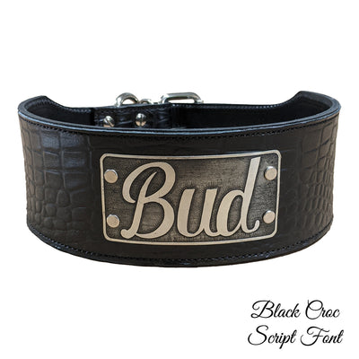 Leather Dog Collar, Personalized Name Plate Collar Heavy 3" Wide - NX5