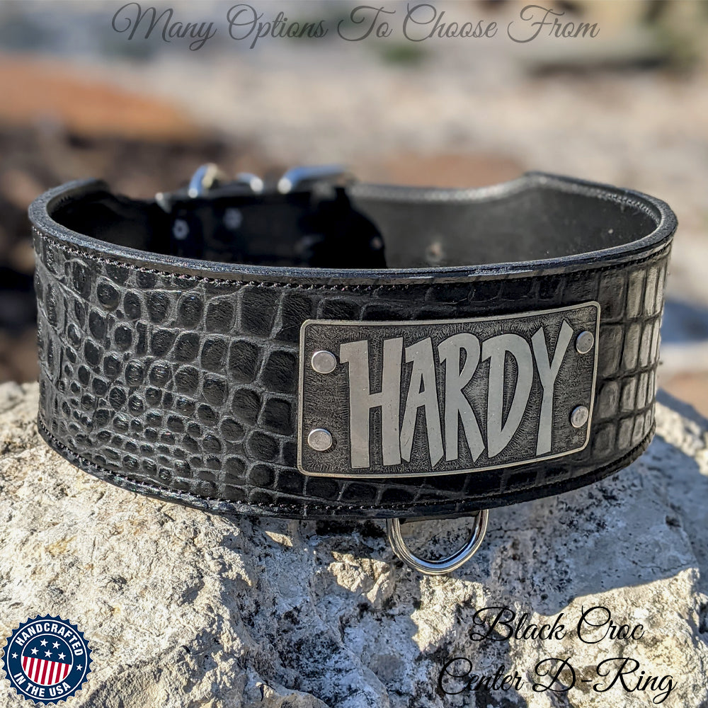 NX5 - 3" Wide Leather Dog Collar with Engraved Name Plate