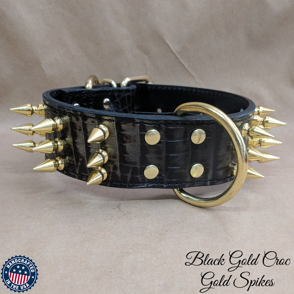 Collar de cuero con pinchos para perros, collar de protección para perros, personalizado, 2" de ancho - W18
