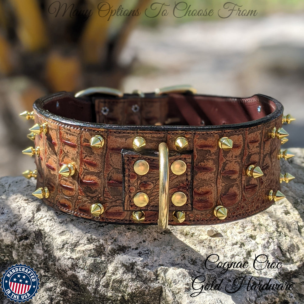J10 - Collar de cuero con pinchos para perros de 2 1/2&quot;