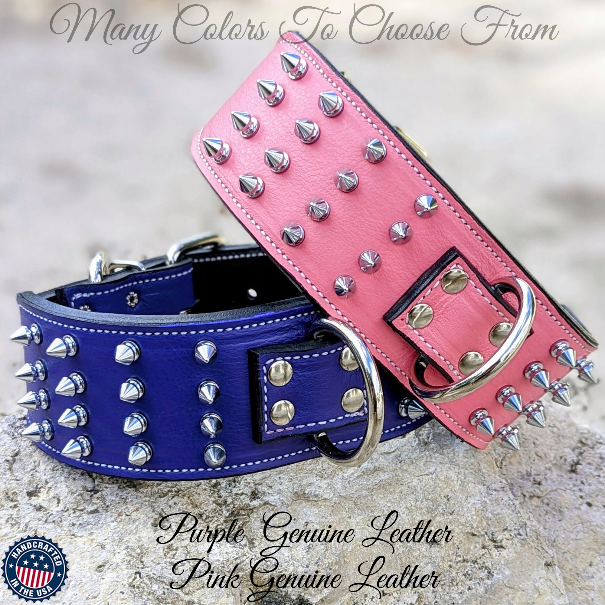 Large Colar Purple Studded Leather Dog Collar Studded Cat Collar Genuine Leather