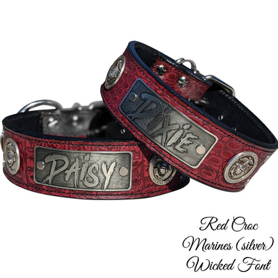 W51 - 2" Personalized Military Leather Dog Collar