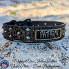 Leather Dog Collar Personalized name Plate Cone Studded Collar 1.5' Wide - VN1