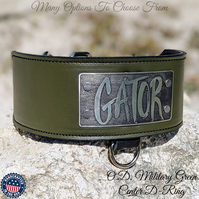 Leather Dog Collar, Personalized Name Plate Collar Heavy 3" Wide - NX5
