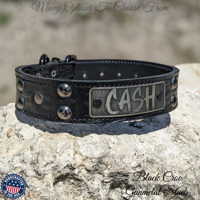 Leather Dog Collar Personalized Name Plate Studded 1.5" Wide - N10