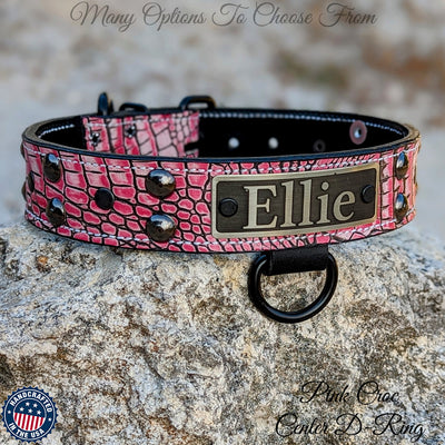 Leather Dog Collar Personalized Name Plate Studded 1.5" Wide - N10