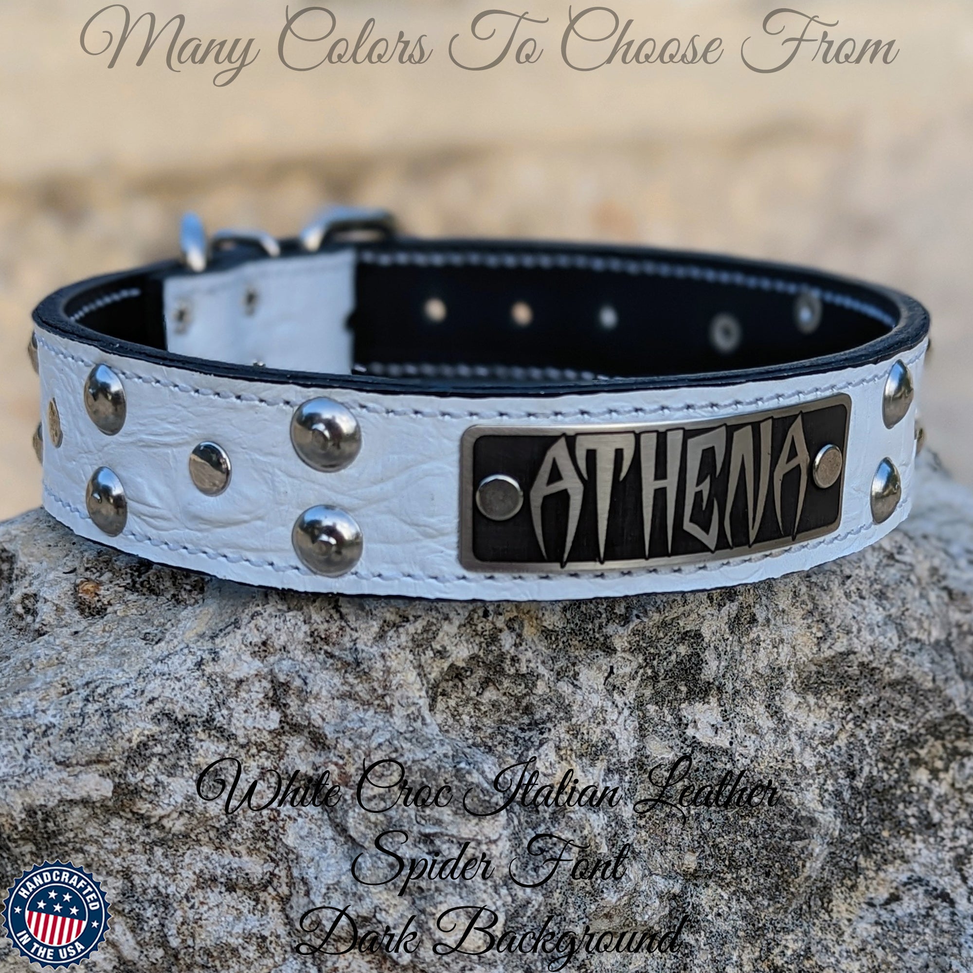 N10 - 1.5" Wide Leather Dog Collar Personalized Name Plate Studded