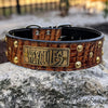 Leather Dog Collar, Personalized Name Plate Studded 2" Wide - N12