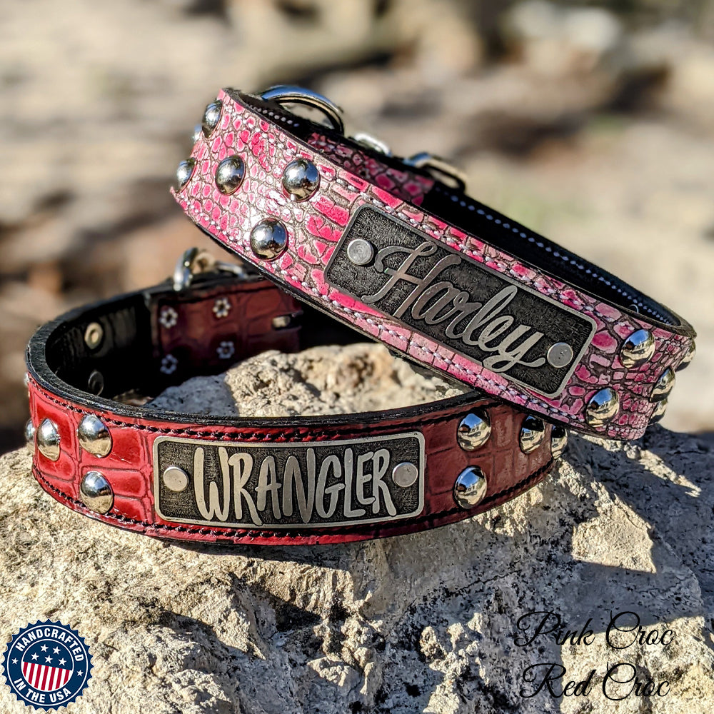 N13 - Collar de cuero para perro de 1,5" de ancho, nombre personalizado con tachuelas en forma de cúpula