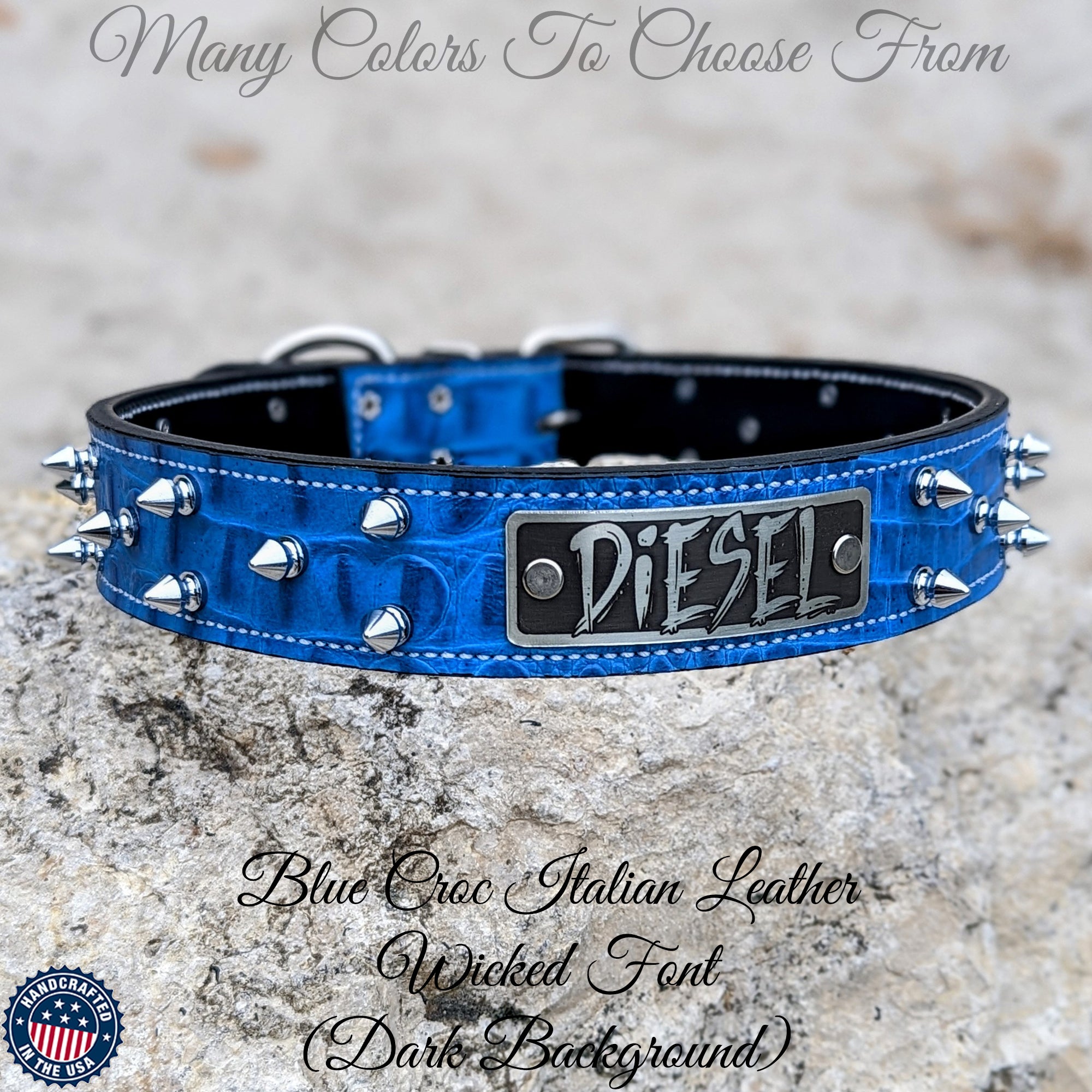 N14 - 1.5" Wide Personalized Spiked Leather Dog Collar