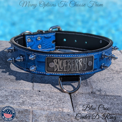 N14 - 1.5" Wide Spiked Leather Dog Collar Personalized Name Plate