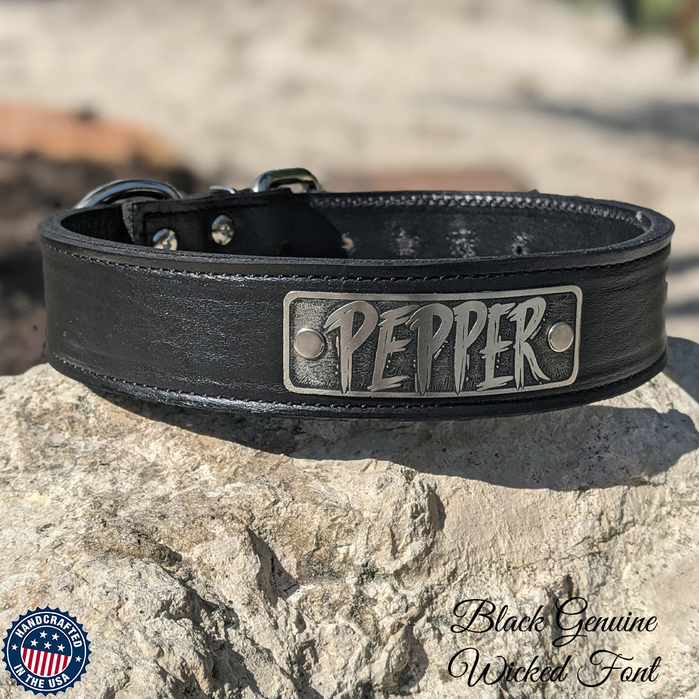 N7 - 1.5" Wide Leather Dog Collar Personalized Name Plate