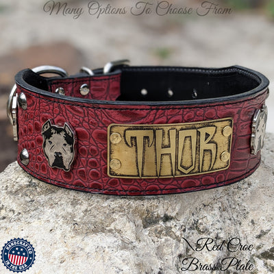 Personalized Leather Dog Collar, Bully Collar Studs, 2.5" Wide - NJ14